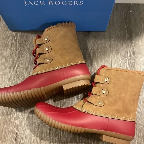 Jack Rogers Red & Brown Hazel Duck Snow Boot Size 9 - Picture 3 of 6